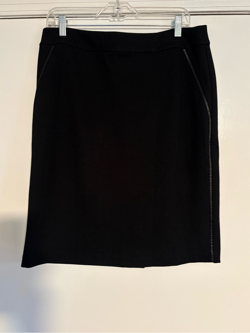 NWT Talbots Black Pencil Skirt Size 12 Faux Leather Trim Pockets $99